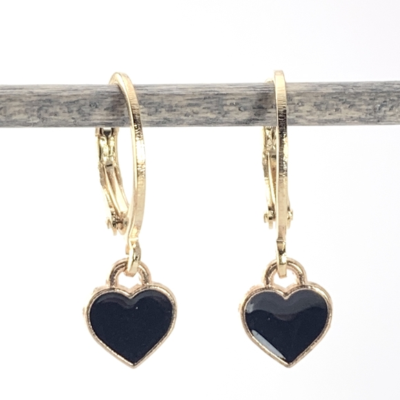 Black Heart Charm Earrings - Picture 1 of 3